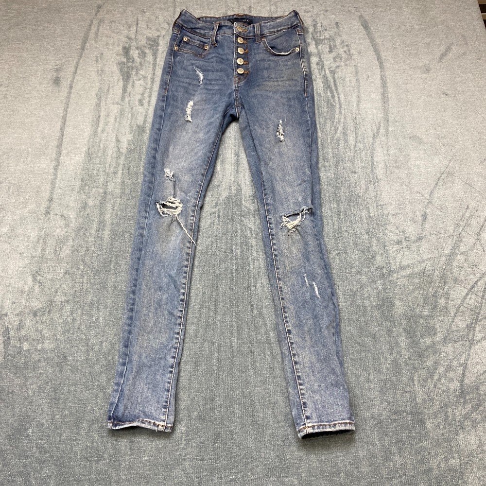 Aeropostale Skinny Jeans Women 0R 23x27.5 Blue Denim Cotton High Rise Distressed